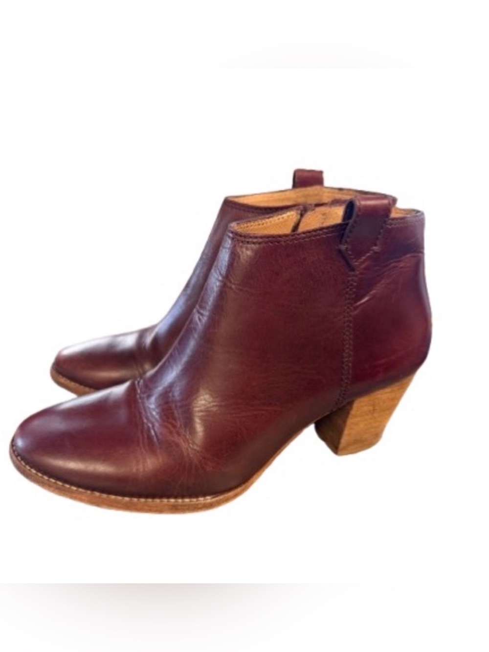 Madewell Billie Oxblood Leather Ankle Boots Size 8 Side Zip Stacked Heel